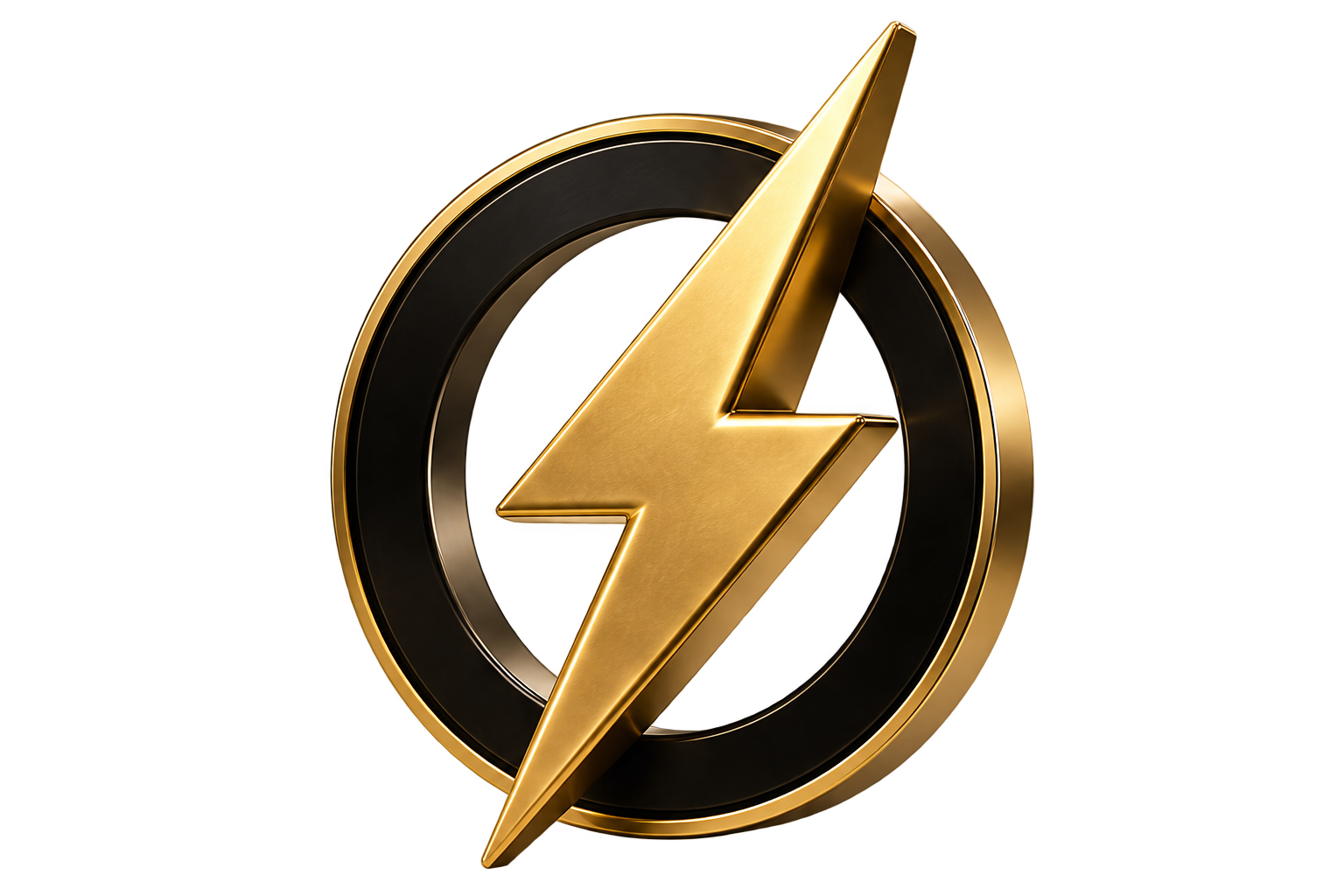 Golden Lightning bolt through a black and gold ring