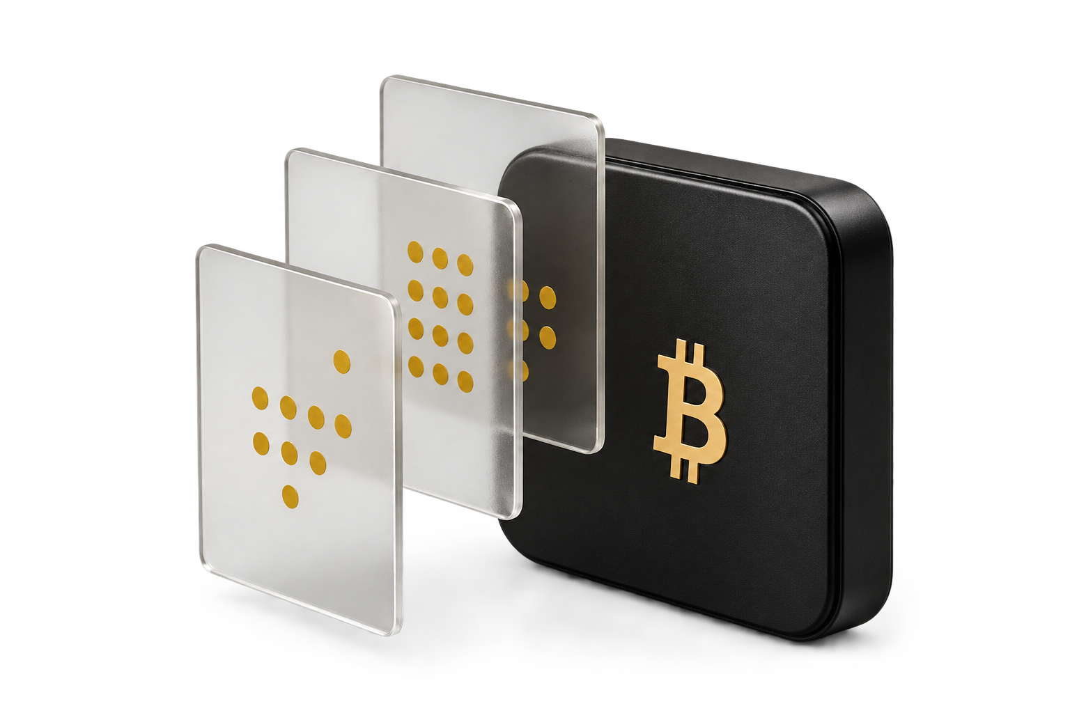 Black Bitcoin device with translucent glass panels