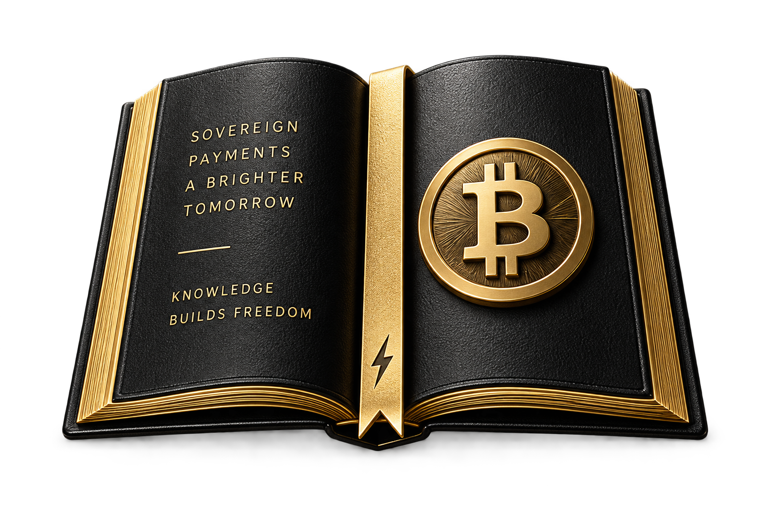 Open black and gold Bitcoin guide with a Lightning bookmark